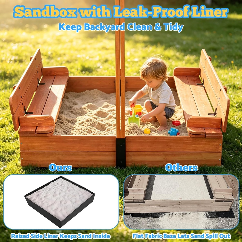 Kids Outdoor Sandbox - Деревянная детская песочница с крышкой и