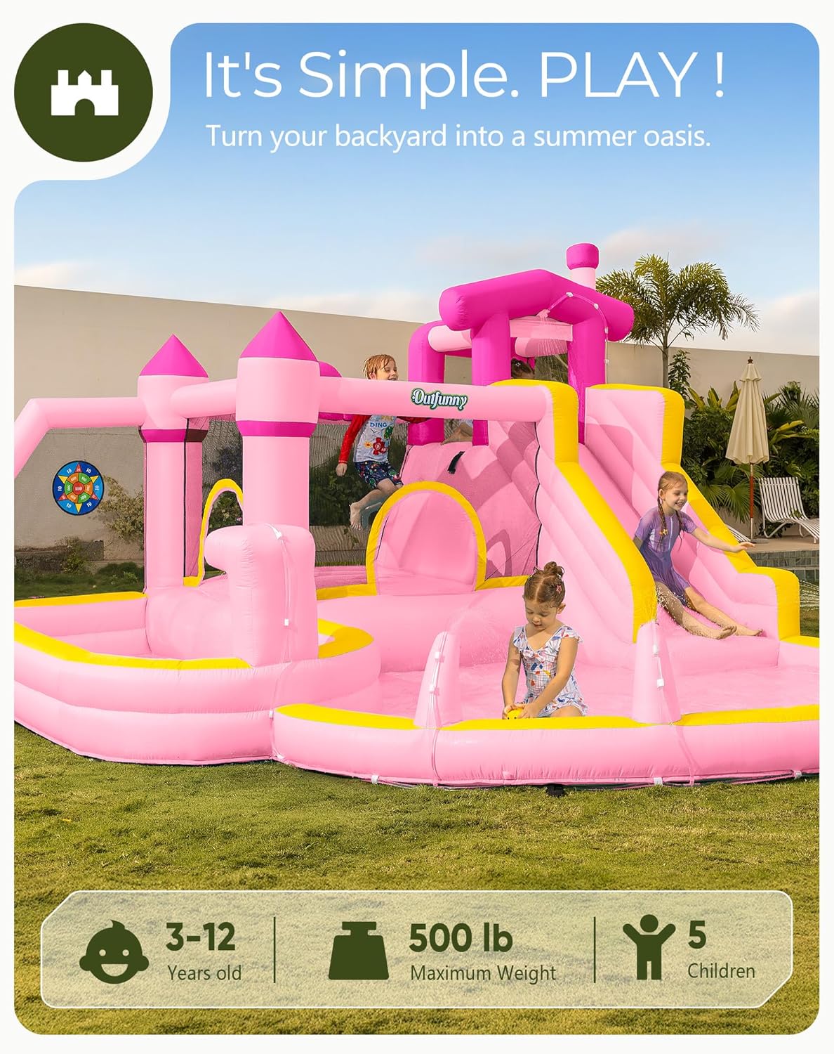 Розовая надувная водная горка- – обзор и цена Kids Outdoor Water Slide