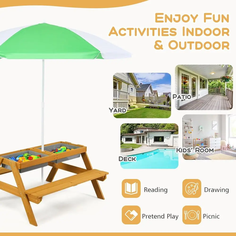 Детский столик-зонтик 3-в-1 с  – обзор и цена Kids Outdoor Activity Table