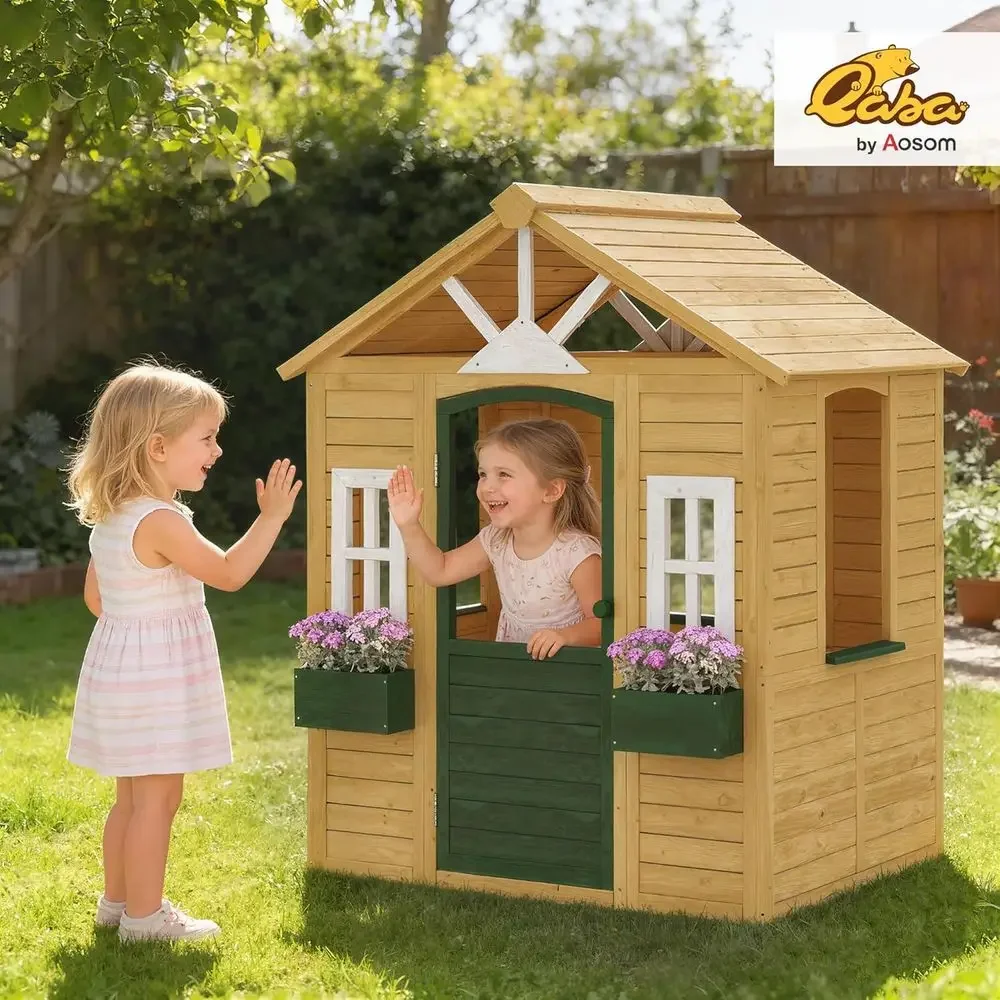 Детский деревянный игровой дом – обзор и цена Qaba Kids Outdoor Playhouse